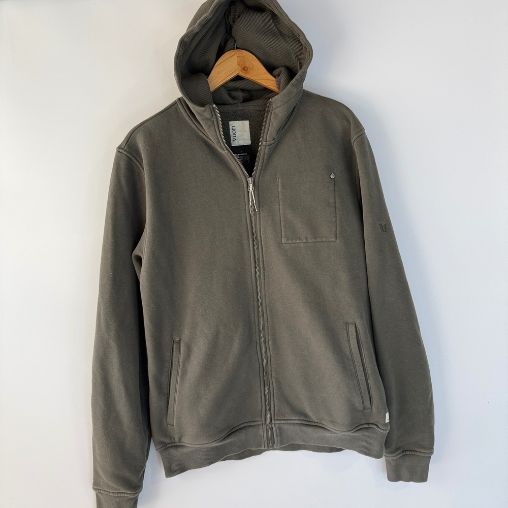Vuori Seaside Hoodie Mens Large Gray Green Full Zip Fleece V242 Organic Cotton